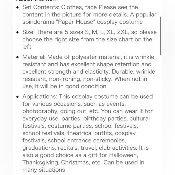 Unisex Halloween costume. Size small but fits me and I am a size large female - Picture 3 of 14